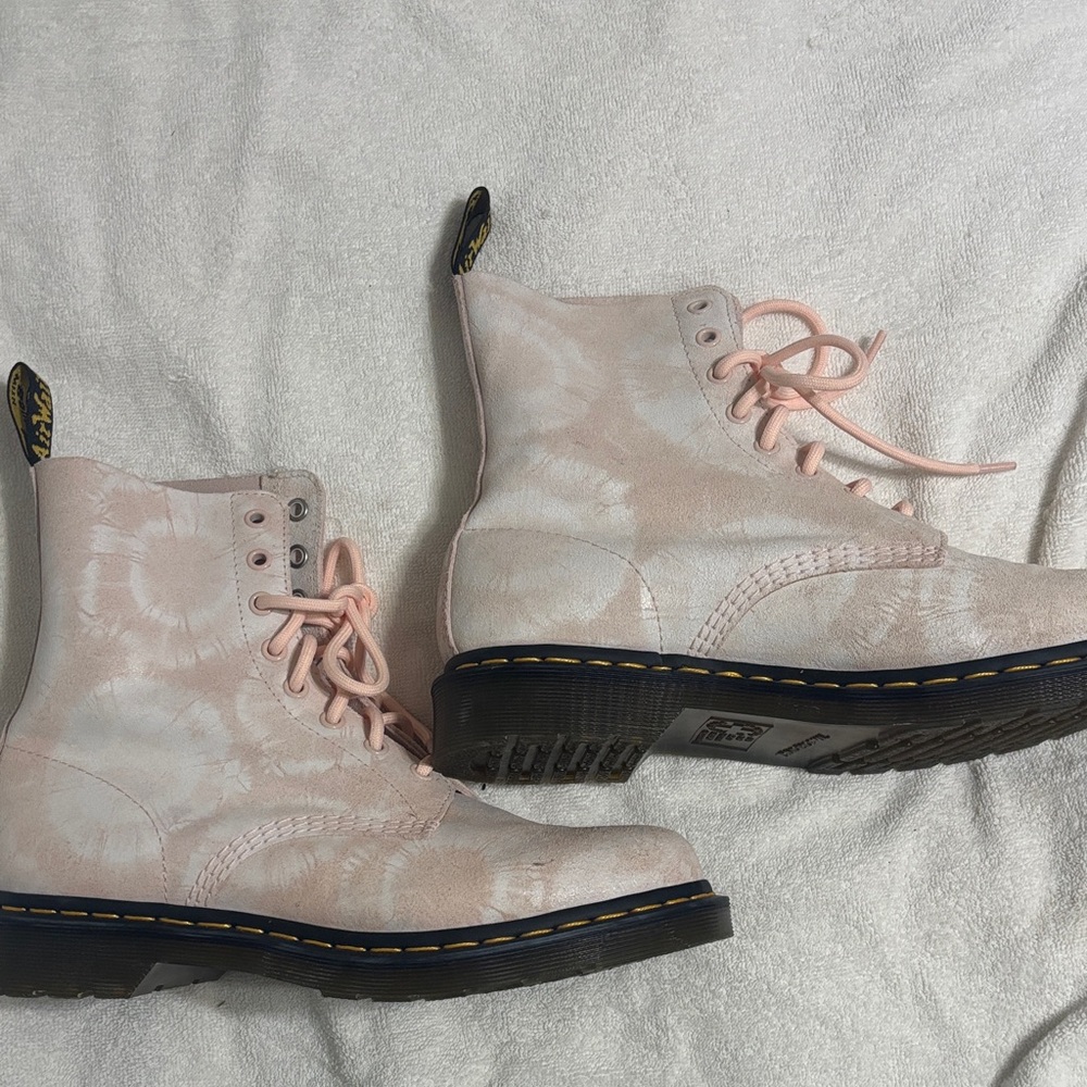 Dr. Martens pink tie dye suede boots, women’s size 10
